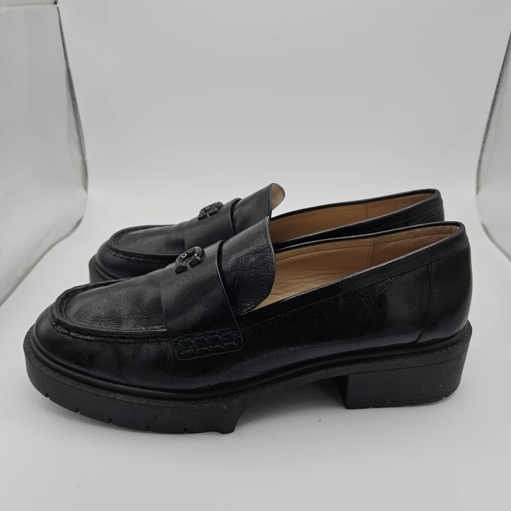 Coach chunky black leather Leah Loafer size 11 - Picture 4 of 12